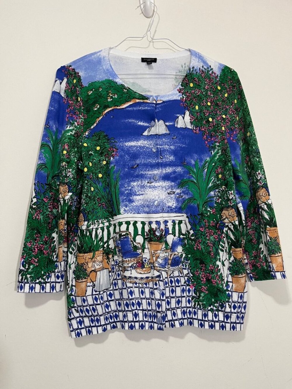 Talbots Charming Cardigan Sweater Capri Scene Lp Button Classic Coastal Novelty - Picture 16 of 16